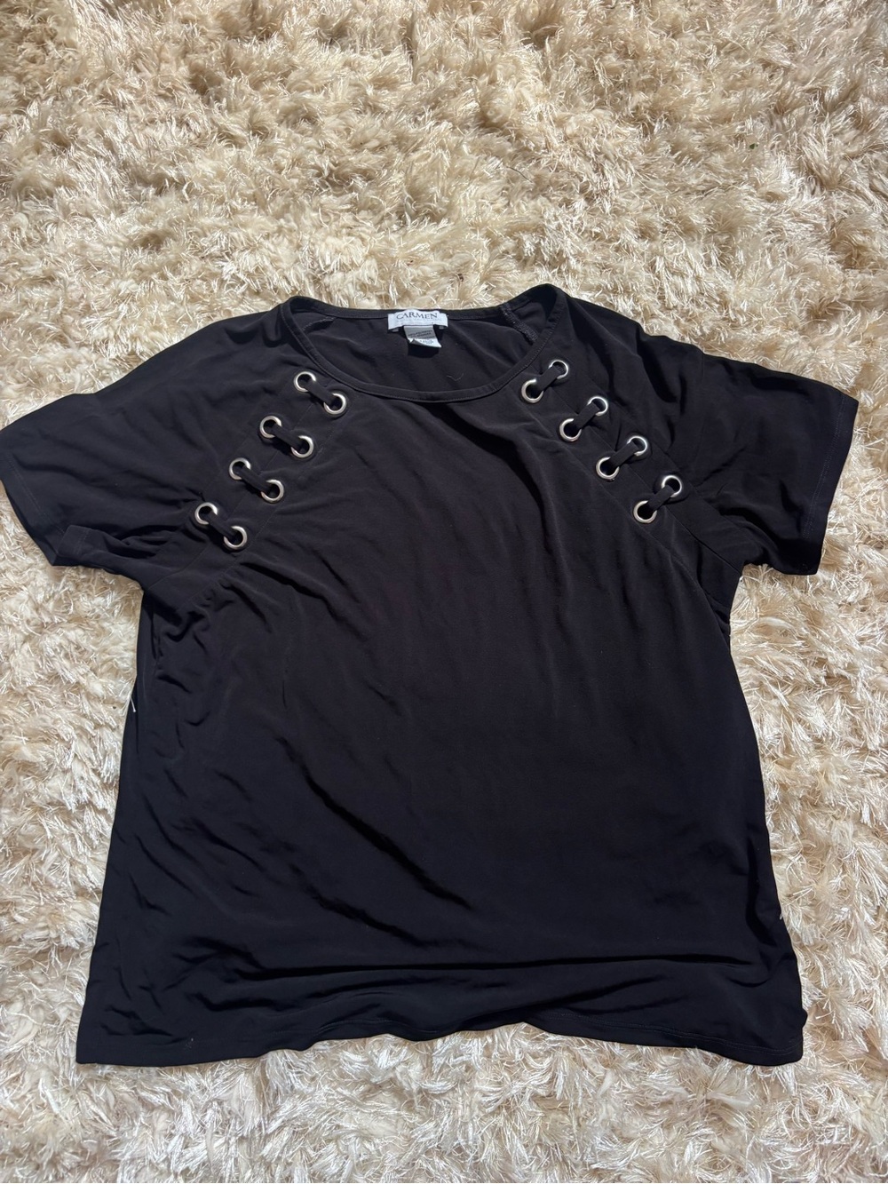Black Stretchy Blouse with Metal Details